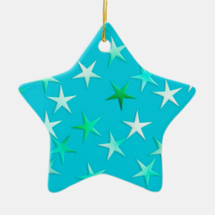 Ornamento De Cerâmica Estrelas satíricas, verde claro e azul na turques