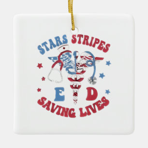 Ornamento De Cerâmica Estrelas Stripes E D Salvando Vidas