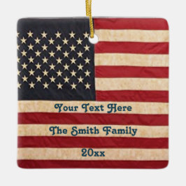 Ornamento De Cerâmica Estrelas Vintage e Stripes Atingidas Bandeira Amer