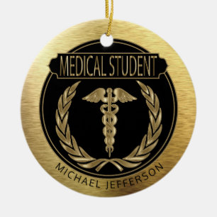 Ornamento De Cerâmica Estudante de Medicina - preto de gama alta e ouro