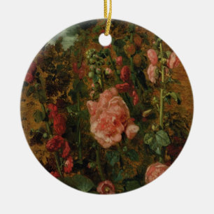 Ornamento De Cerâmica Estudo dos Hollyhocks, c.1826 (óleo a bordo)