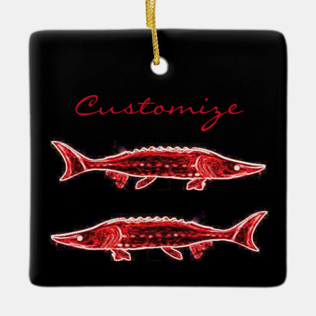 Ornamento De Cerâmica esturjão vermelho nadando (Frente)