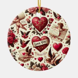 Ornamento De Cerâmica Eterno Romance: Um Padrão Clássico De Dia de os na
