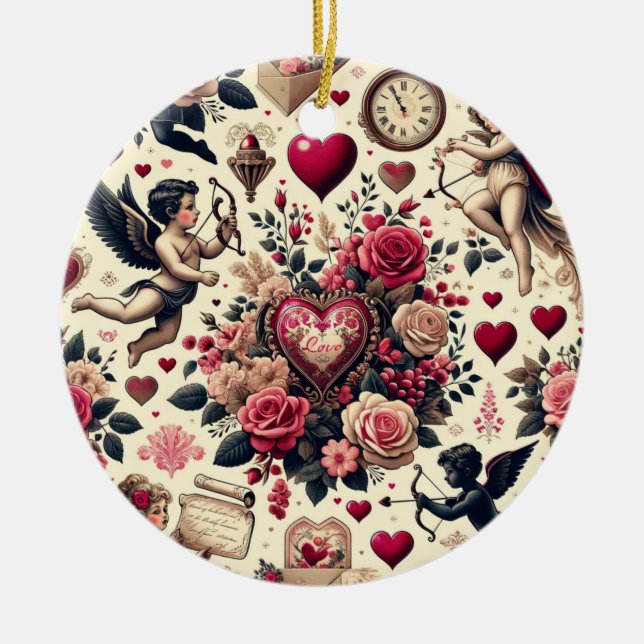 Ornamento De Cerâmica Eterno Romance: Um Padrão Clássico De Dia de os na (Frente)