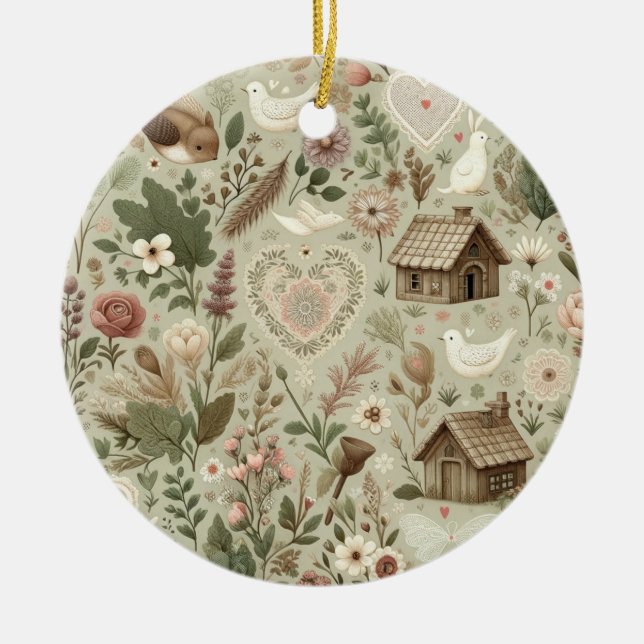 Ornamento De Cerâmica Eterno Romance: Um Padrão Clássico De Dia de os na (Frente)