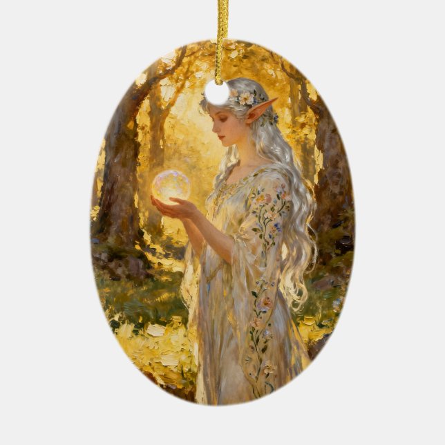 Ornamento De Cerâmica Ethereal Elf Maiden - Art Nouveau Style (Frente)