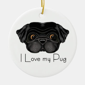 Ornamento De Cerâmica Eu adoro a minha citação de amor e cãozinho preto