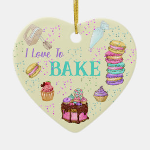 Ornamento De Cerâmica Eu Adoro Assar - Bolos, Macarons, Cupcakes