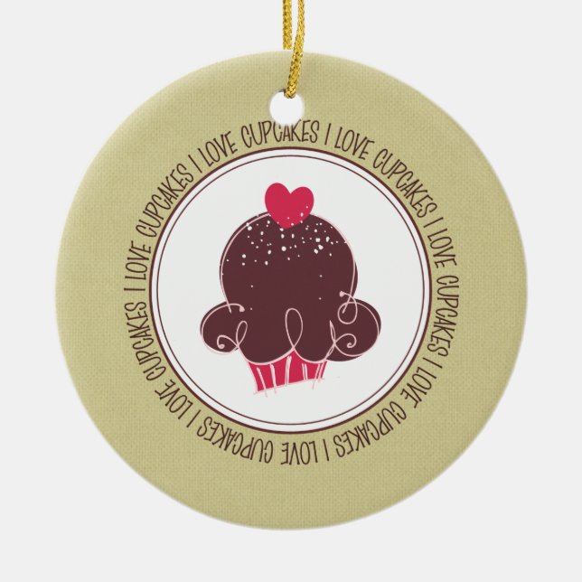 Ornamento De Cerâmica Eu adoro Cupcakes de cerâmica (Frente)