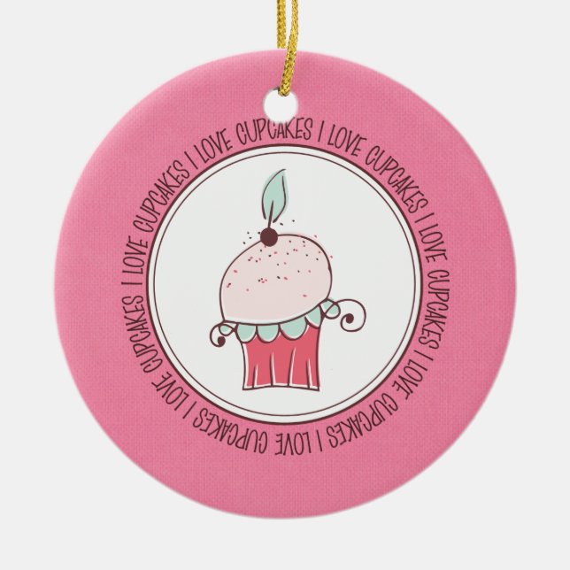 Ornamento De Cerâmica Eu adoro Cupcakes de cerâmica (Frente)