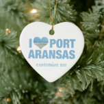 Ornamento De Cerâmica Eu Adoro Port ArKansas<br><div class="desc">Eu adoro o Enfeites de natal de Port ArKansas com uma bela foto em forma de coração da praia do Texas. Belas águas costeiras oceânicas me fazem feliz nas férias de verão. Um belo presente de manutenção.</div>