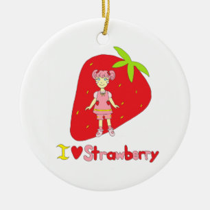 Ornamento De Cerâmica Eu amo a morango