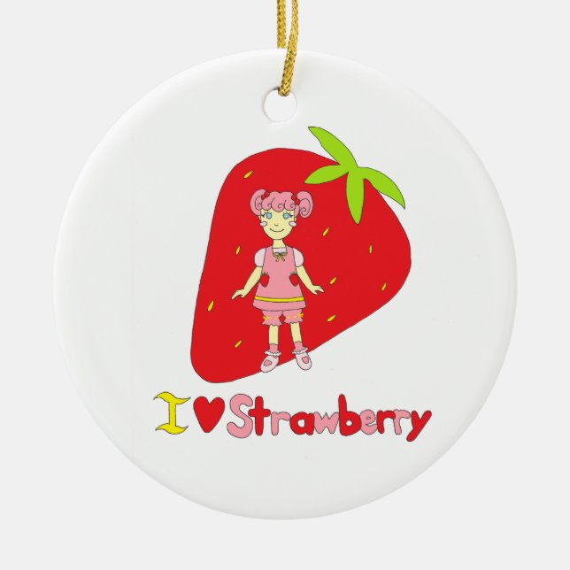 Ornamento De Cerâmica Eu amo a morango (Frente)
