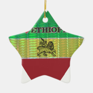Ornamento De Cerâmica Eu Amo Bandeira - Amo Etiópia Vermelho Dourado V