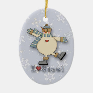 Ornamento De Cerâmica Eu Amo Boneco de Neve