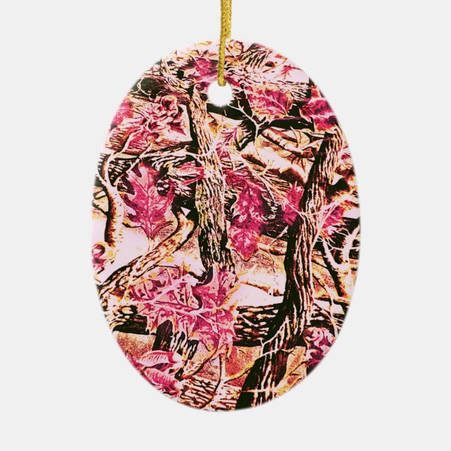 Ornamento De Cerâmica Eu amo Camo cor-de-rosa (Frente)