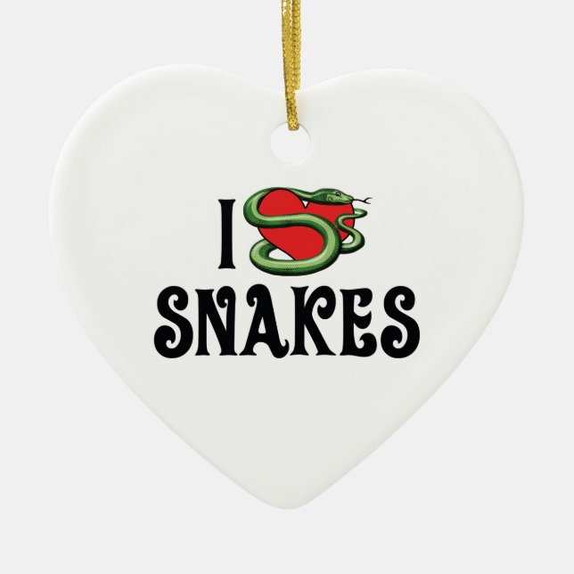 Ornamento De Cerâmica Eu Amo Cobras Coração (Frente)