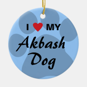 Ornamento De Cerâmica Eu amo (coração) meu cão de Akbash