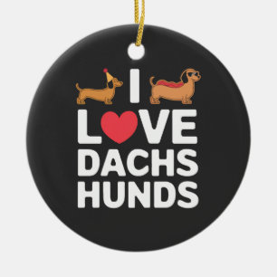 Ornamento De Cerâmica Eu Amo Dachshunds Ilustração Divertida com Estilo
