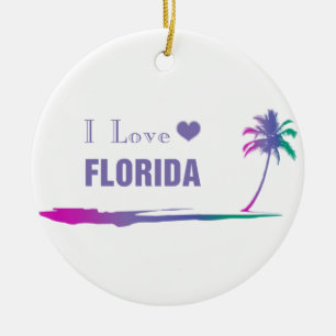 Ornamento De Cerâmica Eu Amo Flórida Colorida Roxo