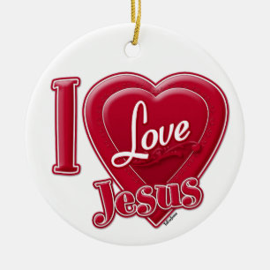 Ornamento De Cerâmica Eu Amo Jesus Coração Vermelho