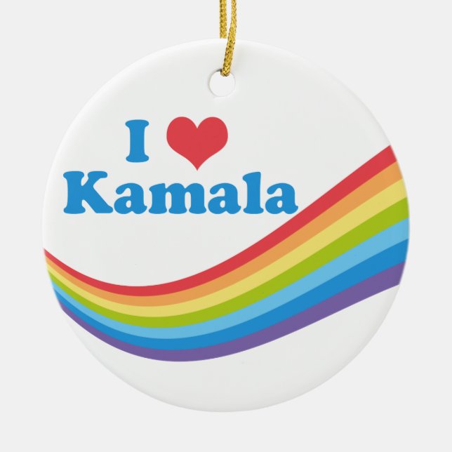 Ornamento De Cerâmica Eu Amo Kamala Harris Rainbow Wave (Frente)