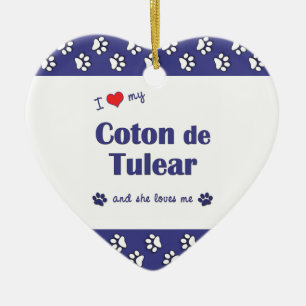 Ornamento De Cerâmica Eu amo meu algodão de Tulear (o cão fêmea)