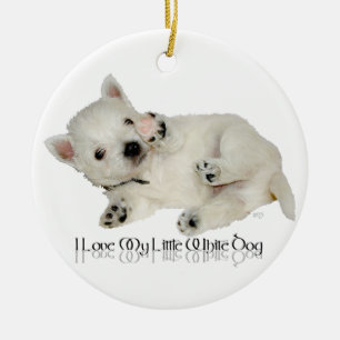 Ornamento De Cerâmica Eu Amo Meu Cachorrinho Branco - Filhote Westie