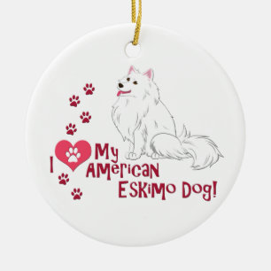 Ornamento De Cerâmica Eu Amo Meu Cachorro Esquimó Americano!