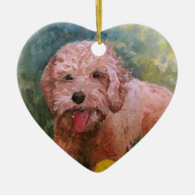 Ornamento De Cerâmica Eu amo meu cão Oranament Goldendoodle (Frente)