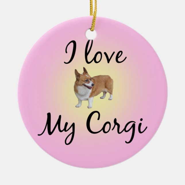Ornamento De Cerâmica Eu Amo Meu Corgi (Frente)
