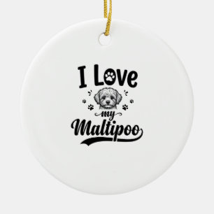 Ornamento De Cerâmica Eu Amo Meu Design de Cachorro de Gravura Antiga Ma