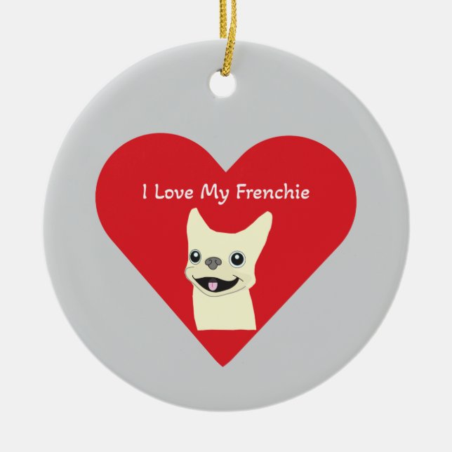 Ornamento De Cerâmica Eu amo meu Frenchie, Lavender (Frente)