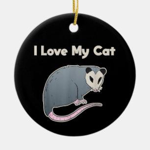 Ornamento De Cerâmica Eu Amo Meu Gato Possum Divertido
