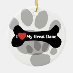 Ornamento De Cerâmica Eu amo meu great dane - osso de cão