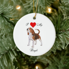 Ornamento De Cerâmica Eu amo meu padrão de beagle