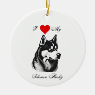 Ornamento De Cerâmica Eu amo meu padrão Siberiano Husky