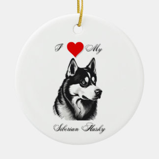 Ornamento De Cerâmica Eu amo meu padrão Siberiano Husky