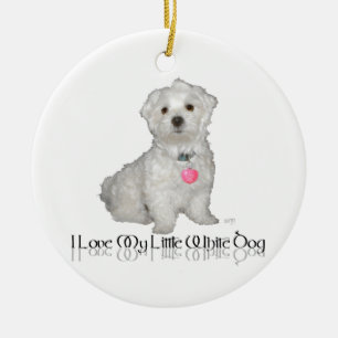 Ornamento De Cerâmica Eu Amo Meu Pequeno Cachorro Branco - Maltese !