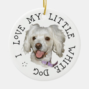 Ornamento De Cerâmica Eu Amo Meu Pequeno Cão Branco Poodle / Bichon Mist