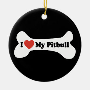 Ornamento De Cerâmica Eu amo meu Pitbull - osso de cão