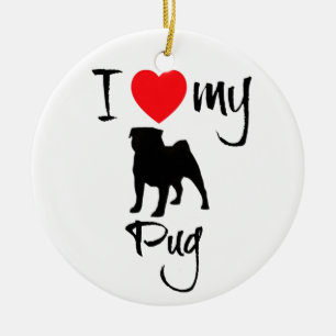 Ornamento De Cerâmica Eu Amo Meu Pug