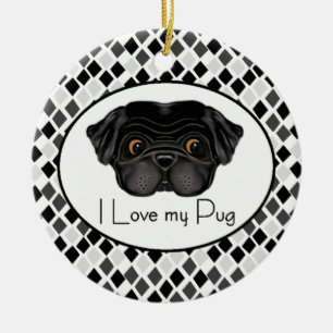 Ornamento De Cerâmica Eu amo meu Pug preto