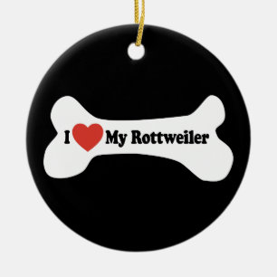 Ornamento De Cerâmica Eu Amo Meu Rottweiler - Osso Cachorro