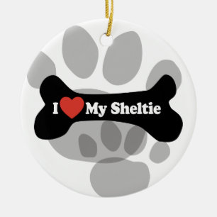 Ornamento De Cerâmica Eu amo meu Sheltie - osso de cão