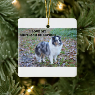 Ornamento De Cerâmica Eu Amo Meu Shetland Sheepdog