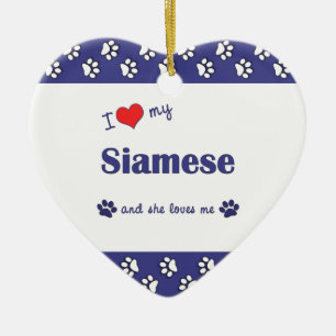 Ornamento De Cerâmica Eu amo meu Siamese (o gato fêmea)