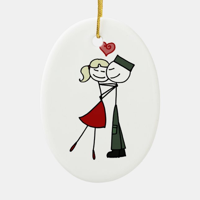 Ornamento De Cerâmica Eu amo meu soldado (o louro) (Frente)