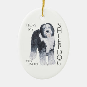 Ornamento De Cerâmica Eu Amo Meu Velho Cão de Pastoreio Inglês