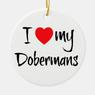 Ornamento De Cerâmica Eu Amo Meus Dobermans